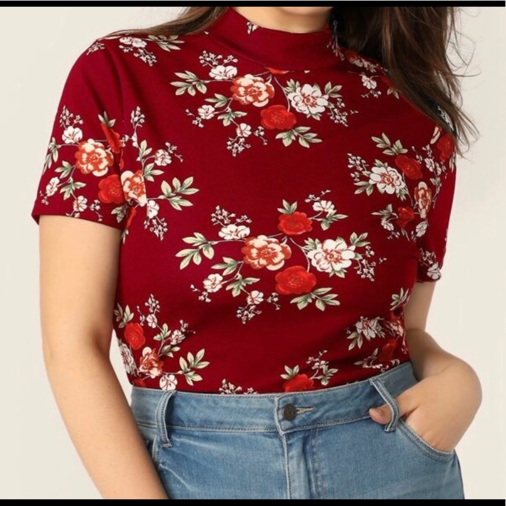 Red-turtleneck- floral- SHEIN